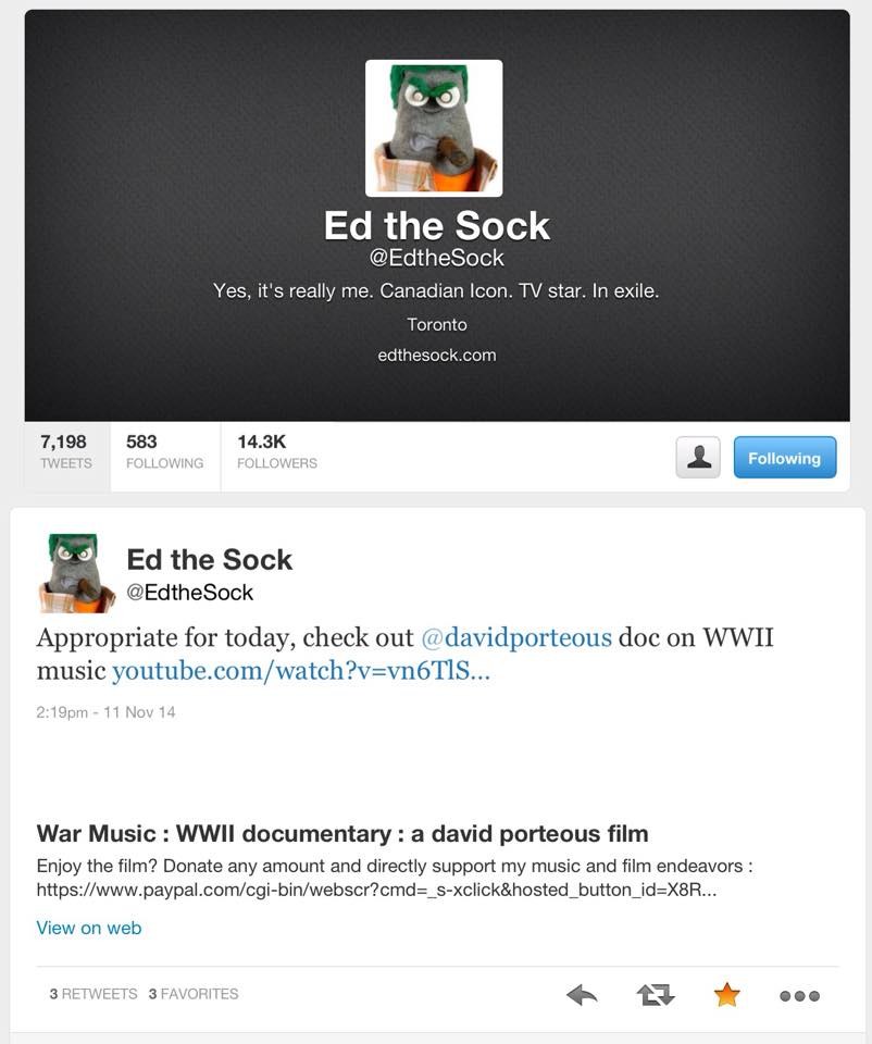 Ed The Sock sharing my work - Cheers pal!