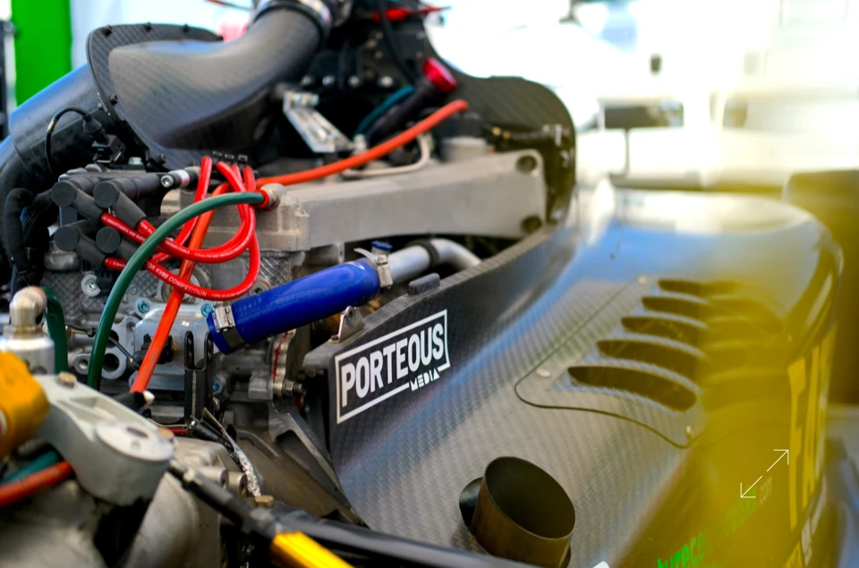 Engine bay with Porteous Media decal