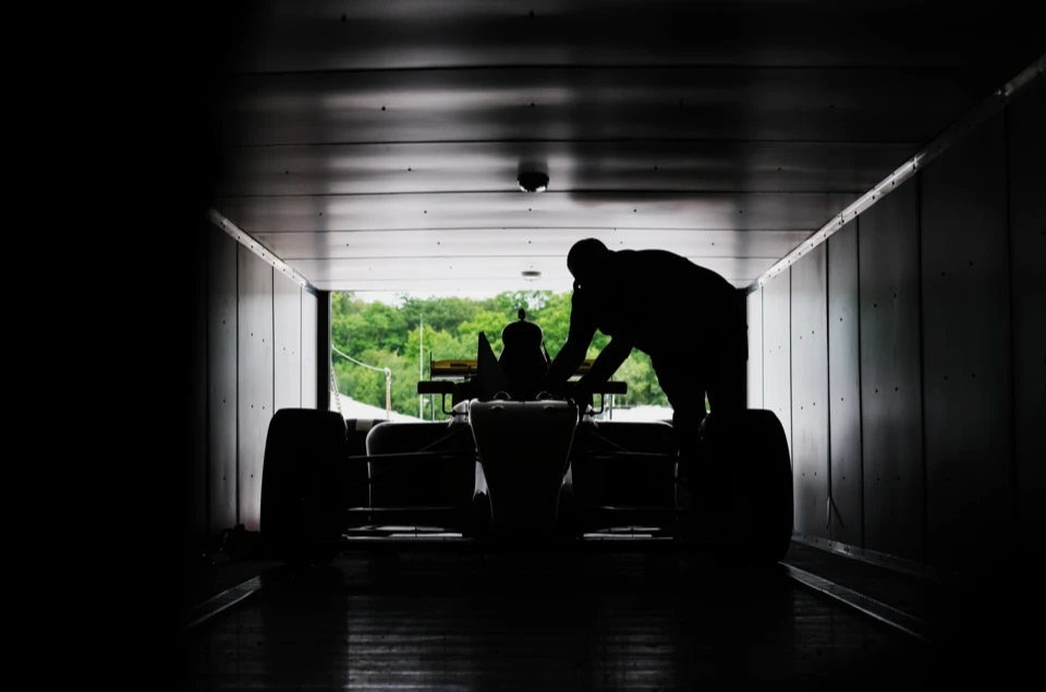Car in the trailer at dawn